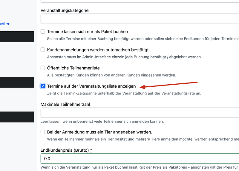 Einstellung bei Terminen