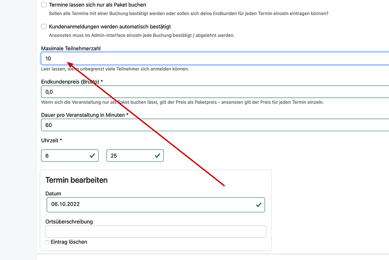 Limitierung der maximal Teilnehmer