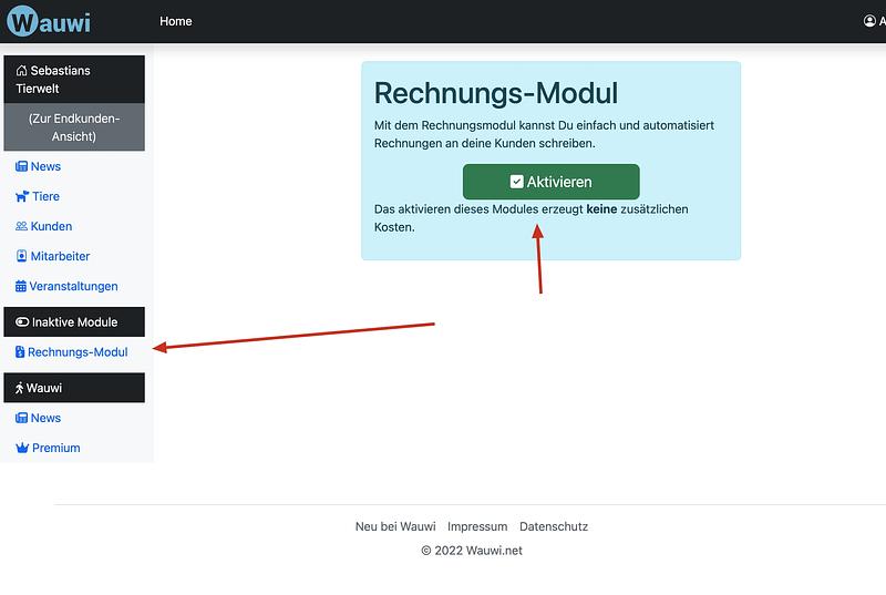 Rechnungsmodul aktivieren
